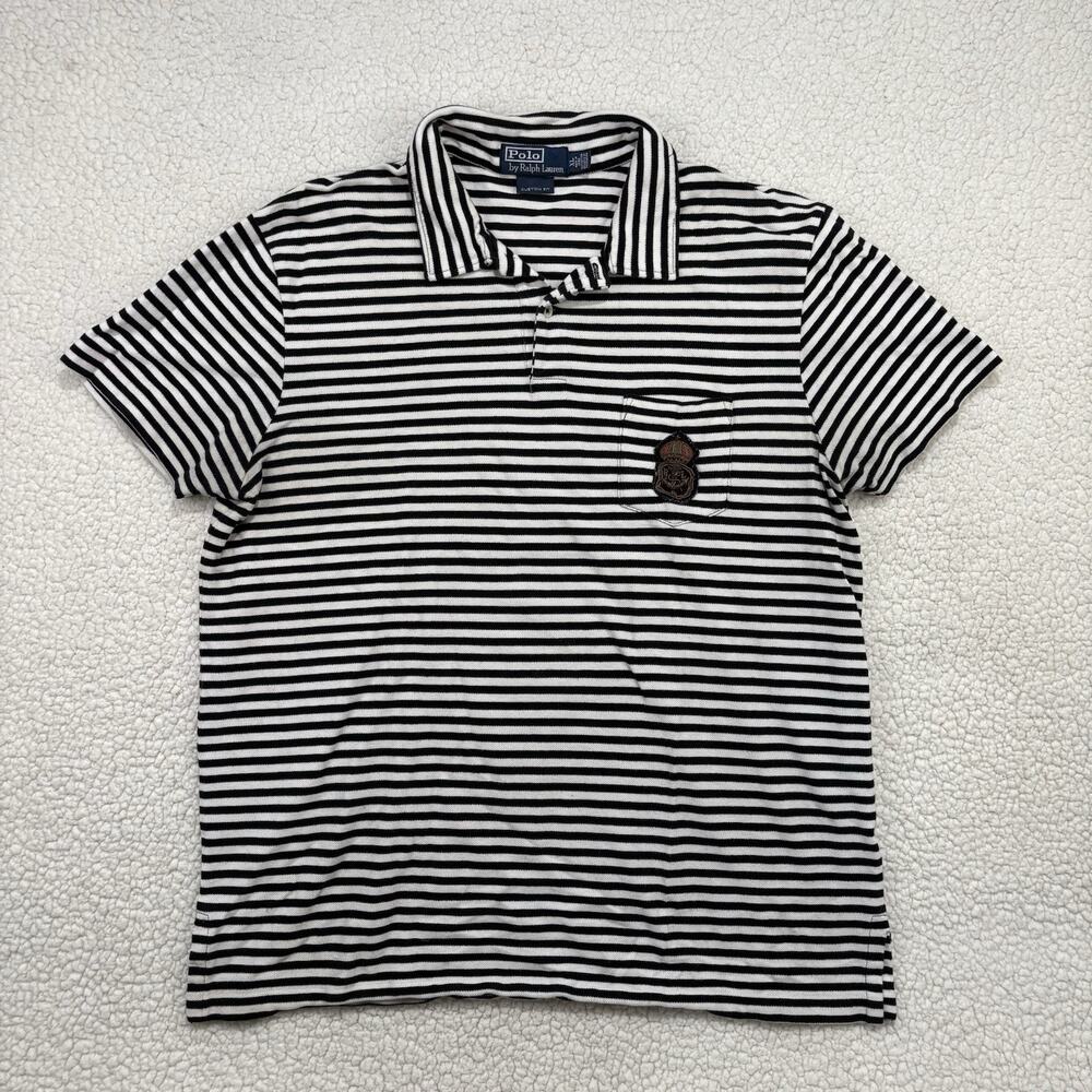 Polo Ralph Lauren Polo Shirt Mens XL Striped Custom Beaded Nautical Crest Rugby